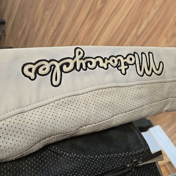 Harley-Davidson Leather Jacket Size 1W Unique Distressed Black Yellow Ivory - Picture 8 of 15